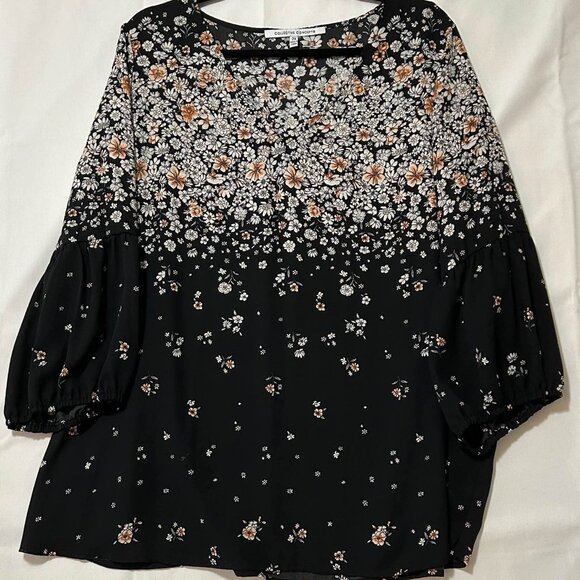 Collective Concepts Black Floral Print Blouse with Balloon Sleeves - Picture 1 of 6
